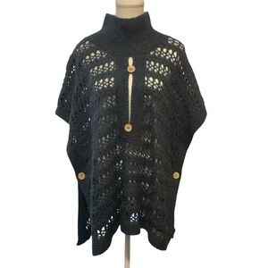 DRESSBARN BLUE OPEN KNIT TURTLE NECK PONCHO SWEATER/ Size XL